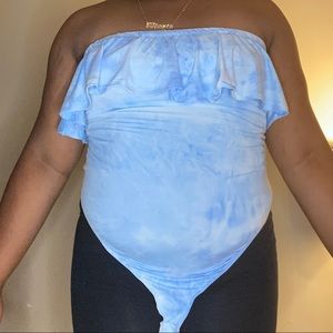 Power blue off the shoulder body suit